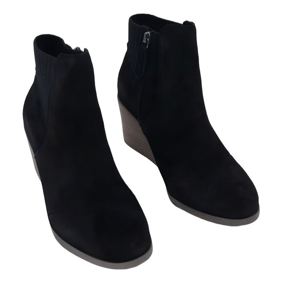TOMS Sadie Wedge Booties Black Women's Ankle Heels 7.5M